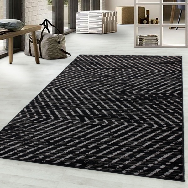 Modern Soft Zig-Zag Design Black Rug for Living Room, Bedroom, Office